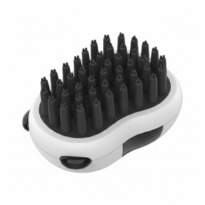 Pet bath brush on white cat