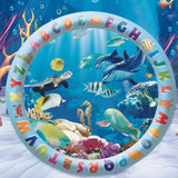 Children's inflatable pool with underwater scene and alphabet letters